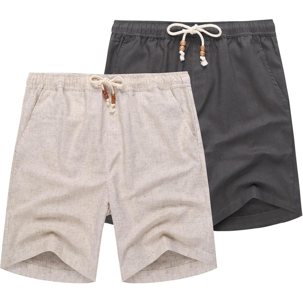 imageCOOFANDY Mens Linen Shorts Casual Elastic Waist Drawstring Summer Beach ShortsDark Grey Khaki
