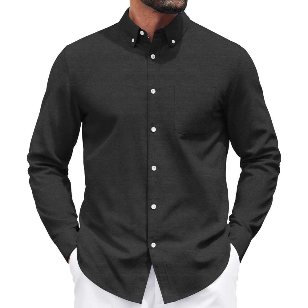 imageCOOFANDY Mens Long Sleeve Button Down Shirt Casual Untucked Shirts for Men Oxford Dress ShirtsBlack