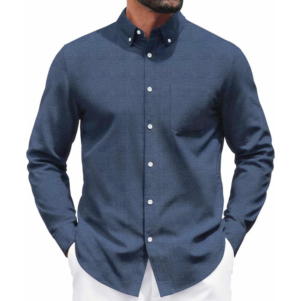 imageCOOFANDY Mens Long Sleeve Button Down Shirt Casual Untucked Shirts for Men Oxford Dress ShirtsDenim Blue