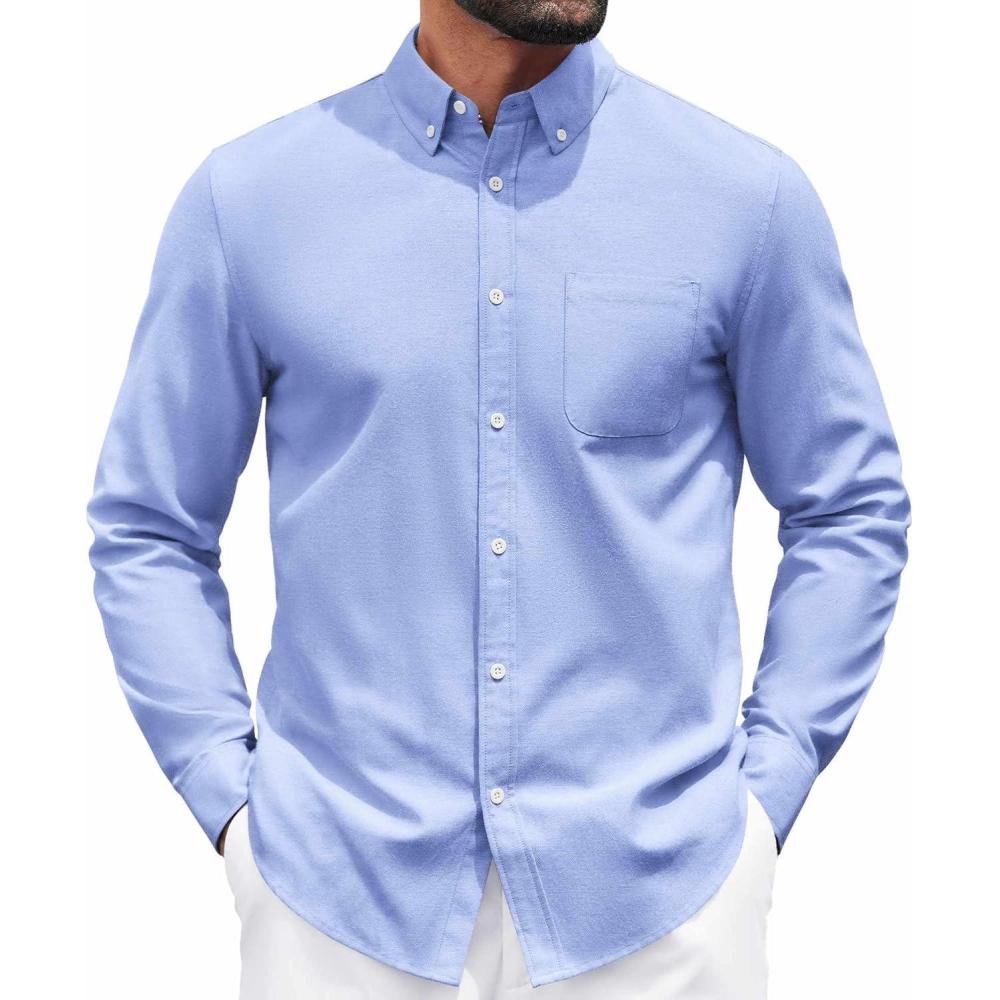 imageCOOFANDY Mens Long Sleeve Button Down Shirt Casual Untucked Shirts for Men Oxford Dress ShirtsLight Blue