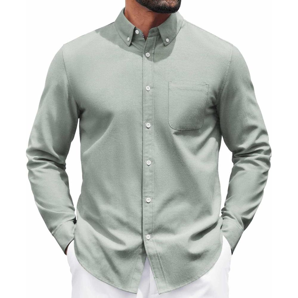 imageCOOFANDY Mens Long Sleeve Button Down Shirt Casual Untucked Shirts for Men Oxford Dress ShirtsLight Green