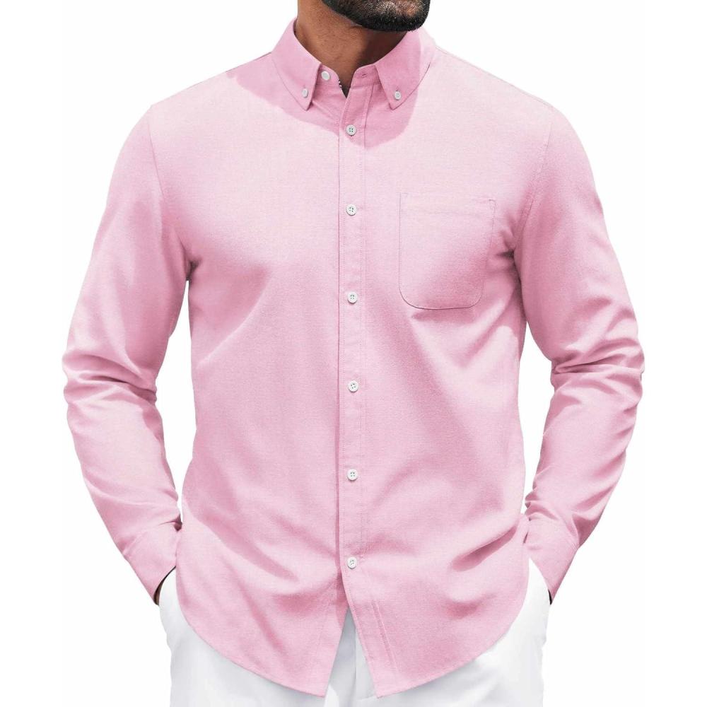 imageCOOFANDY Mens Long Sleeve Button Down Shirt Casual Untucked Shirts for Men Oxford Dress ShirtsPink