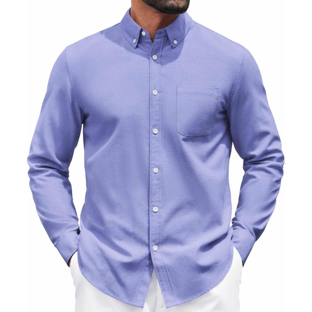 imageCOOFANDY Mens Long Sleeve Button Down Shirt Casual Untucked Shirts for Men Oxford Dress ShirtsRoyal Blue