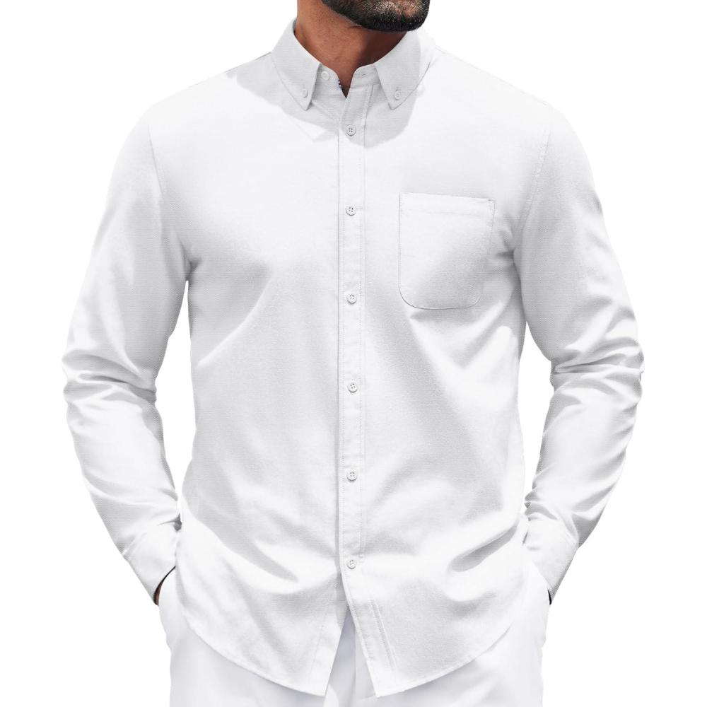 imageCOOFANDY Mens Long Sleeve Button Down Shirt Casual Untucked Shirts for Men Oxford Dress ShirtsWhite