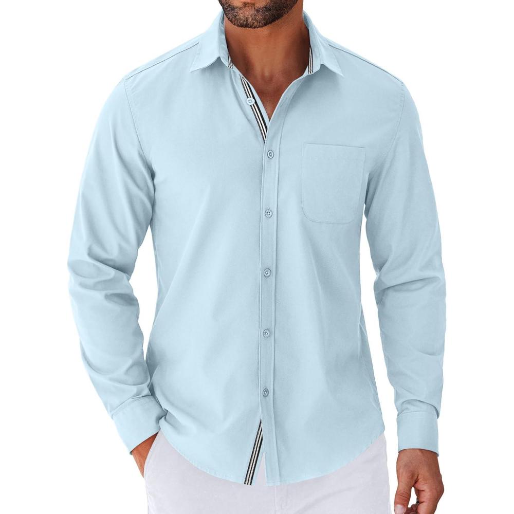 imageCOOFANDY Mens Long Sleeve Casual Button Down Shirts Untucked Shirts for Men Regular Fit Dress ShirtBeau Blue