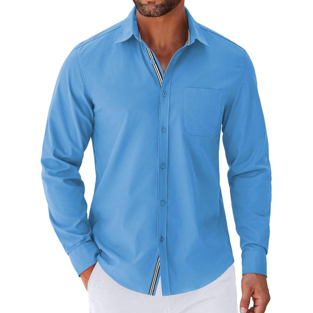 imageCOOFANDY Mens Long Sleeve Casual Button Down Shirts Untucked Shirts for Men Regular Fit Dress ShirtBlue