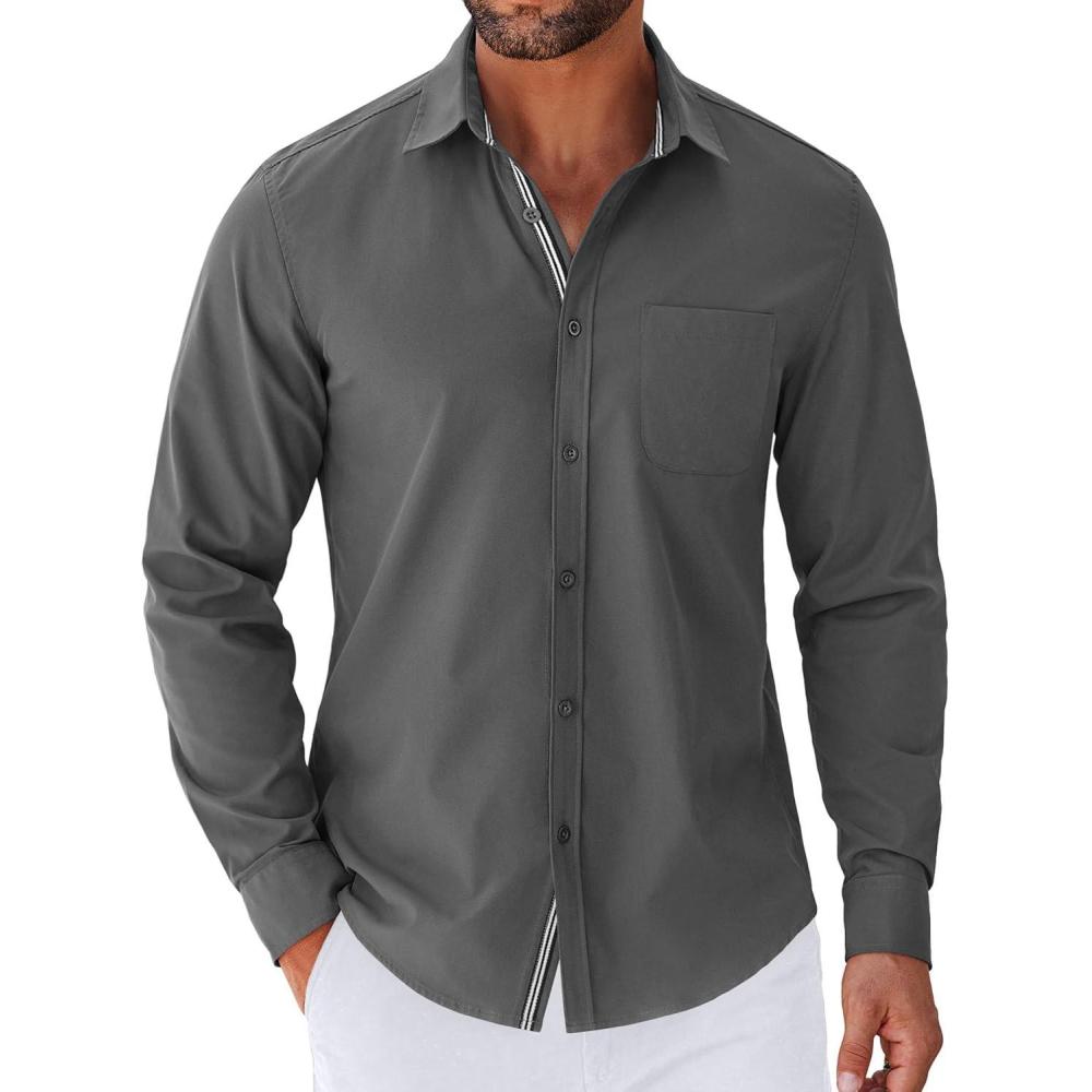 imageCOOFANDY Mens Long Sleeve Casual Button Down Shirts Untucked Shirts for Men Regular Fit Dress ShirtDark Grey