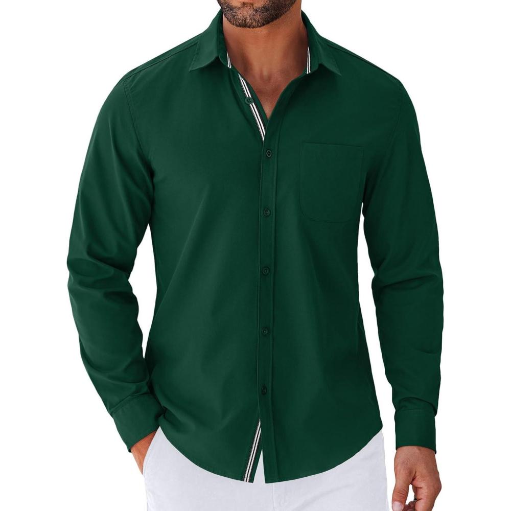 imageCOOFANDY Mens Long Sleeve Casual Button Down Shirts Untucked Shirts for Men Regular Fit Dress ShirtEvergreen