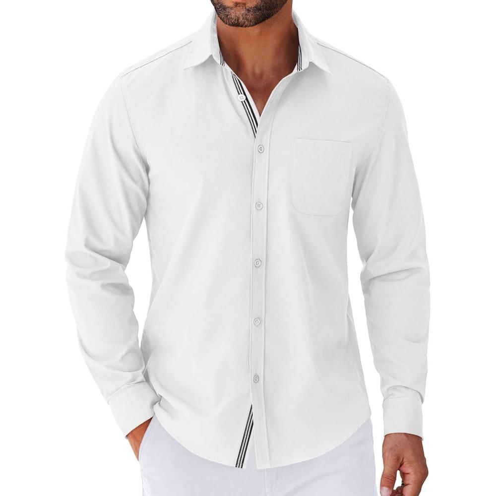 imageCOOFANDY Mens Long Sleeve Casual Button Down Shirts Untucked Shirts for Men Regular Fit Dress ShirtWhite