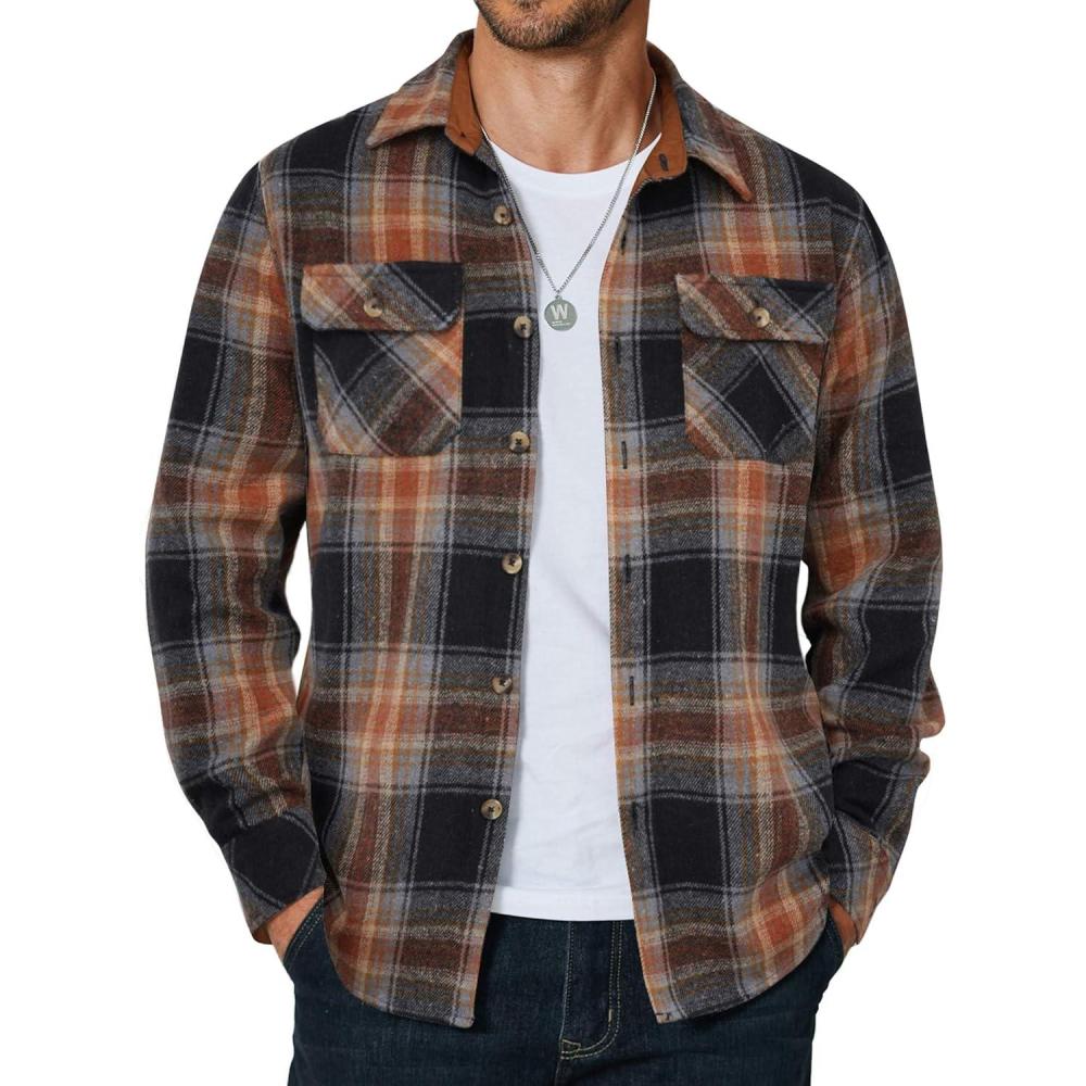 imageCOOFANDY Mens Long Sleeve Flannel Shirts Jacket Fashion Plaid Jackets Casual Button Down Shirt with PocketsBrown