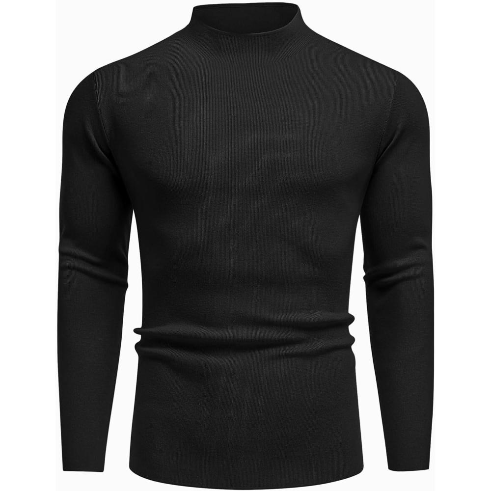 imageCOOFANDY Mens Mock Turtleneck Sweater Long Sleeve Basic Thermal Undershirt Slim Fit Lightweight Pullover SweatersBlack