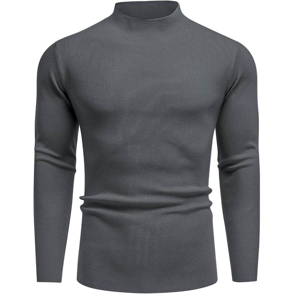 imageCOOFANDY Mens Mock Turtleneck Sweater Long Sleeve Basic Thermal Undershirt Slim Fit Lightweight Pullover SweatersDark Grey