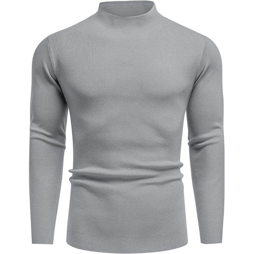 imageCOOFANDY Mens Mock Turtleneck Sweater Long Sleeve Basic Thermal Undershirt Slim Fit Lightweight Pullover SweatersLight Gray