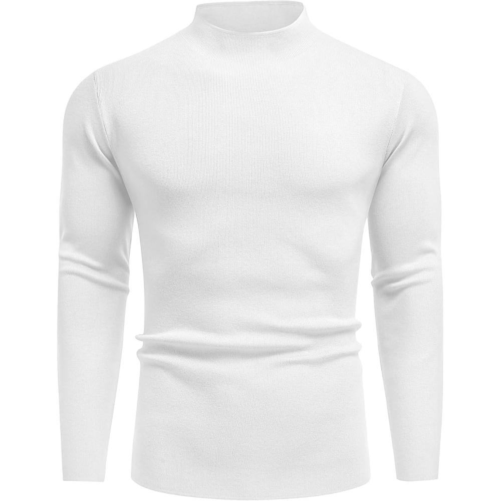 imageCOOFANDY Mens Mock Turtleneck Sweater Long Sleeve Basic Thermal Undershirt Slim Fit Lightweight Pullover SweatersWhite