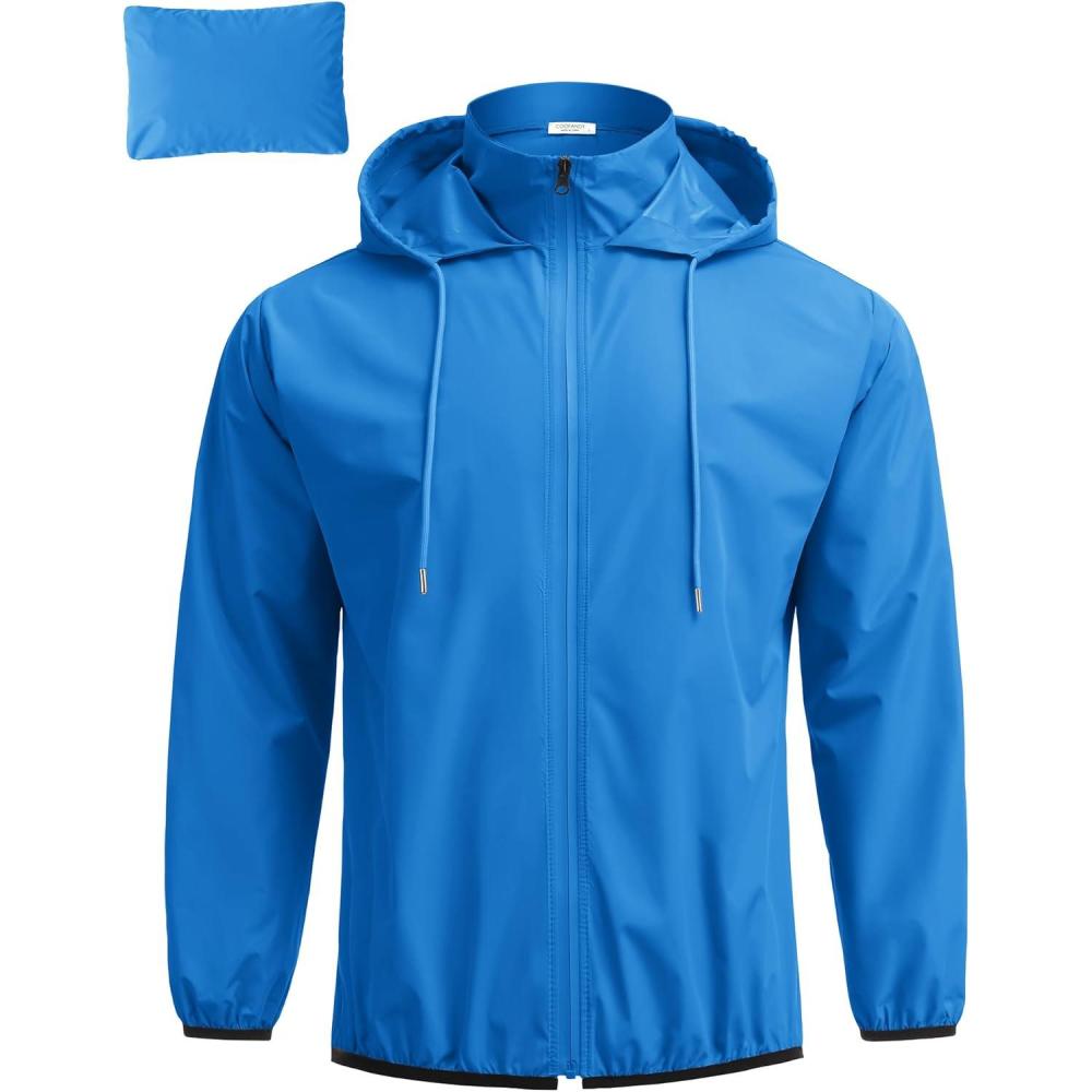imageCOOFANDY Mens Packable Rain Jacket Lightweight Waterproof Raincoat with Hood Travel Hiking Golf WindbreakerBlue