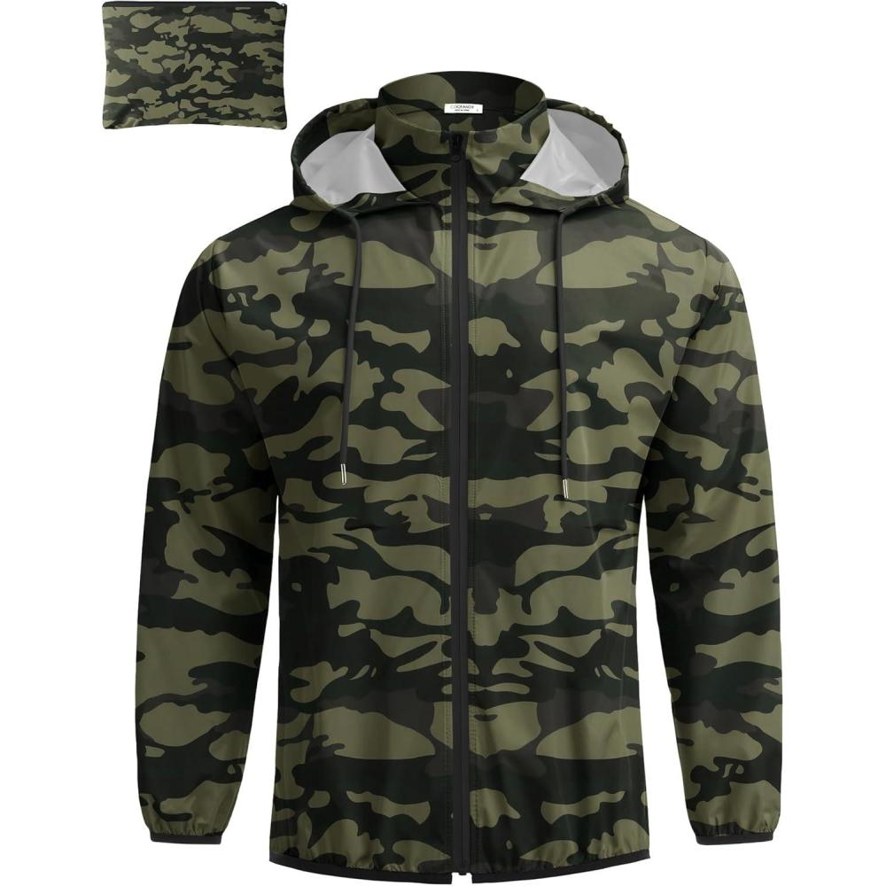 imageCOOFANDY Mens Packable Rain Jacket Lightweight Waterproof Raincoat with Hood Travel Hiking Golf WindbreakerForest Camouflage
