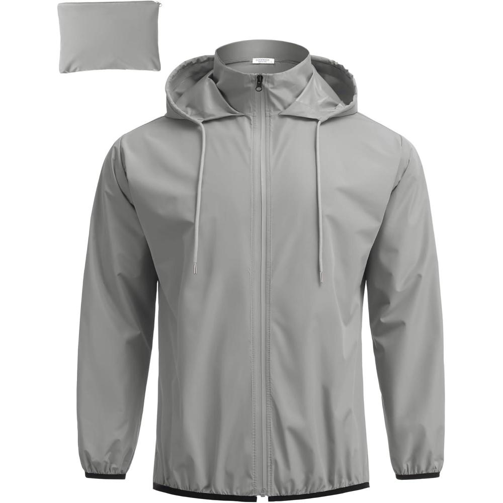 imageCOOFANDY Mens Packable Rain Jacket Lightweight Waterproof Raincoat with Hood Travel Hiking Golf WindbreakerGray