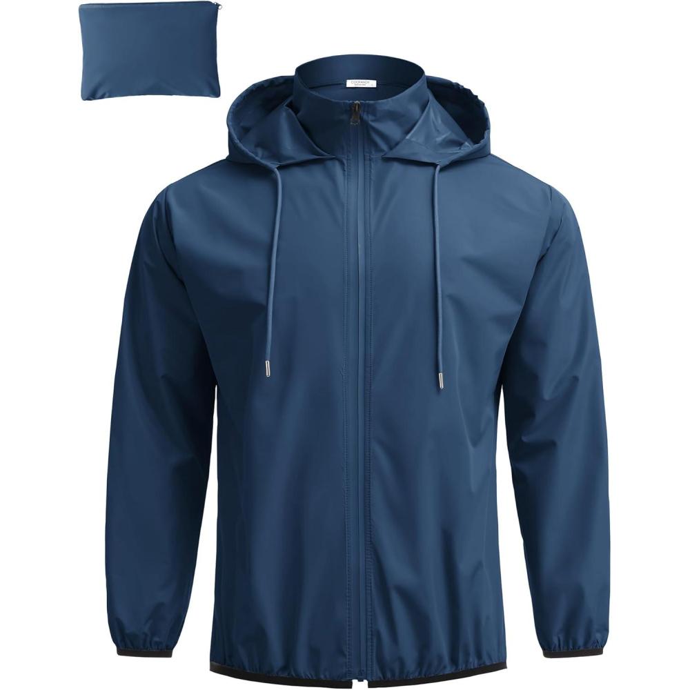 imageCOOFANDY Mens Packable Rain Jacket Lightweight Waterproof Raincoat with Hood Travel Hiking Golf WindbreakerNavy Blue