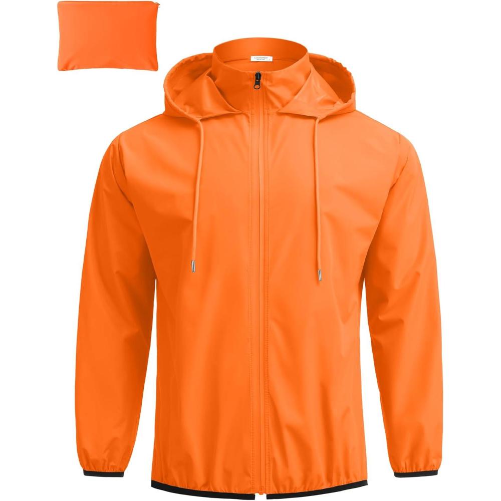 imageCOOFANDY Mens Packable Rain Jacket Lightweight Waterproof Raincoat with Hood Travel Hiking Golf WindbreakerOrange