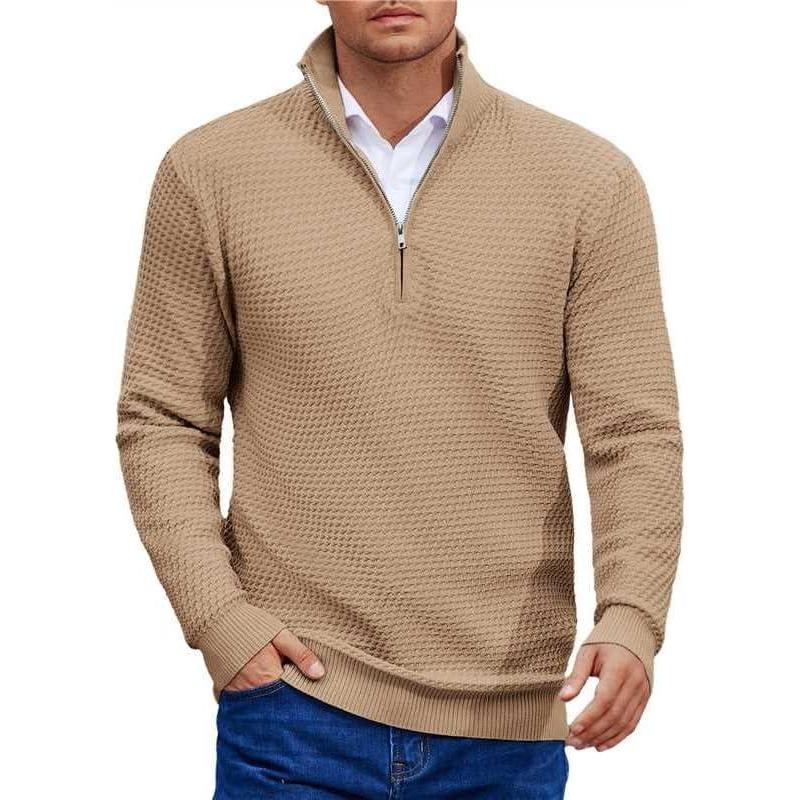 imageCOOFANDY Mens Quarter Zip Pullover Sweater Slim Fit Waffle Mock Turtleneck SweatersDark Khaki