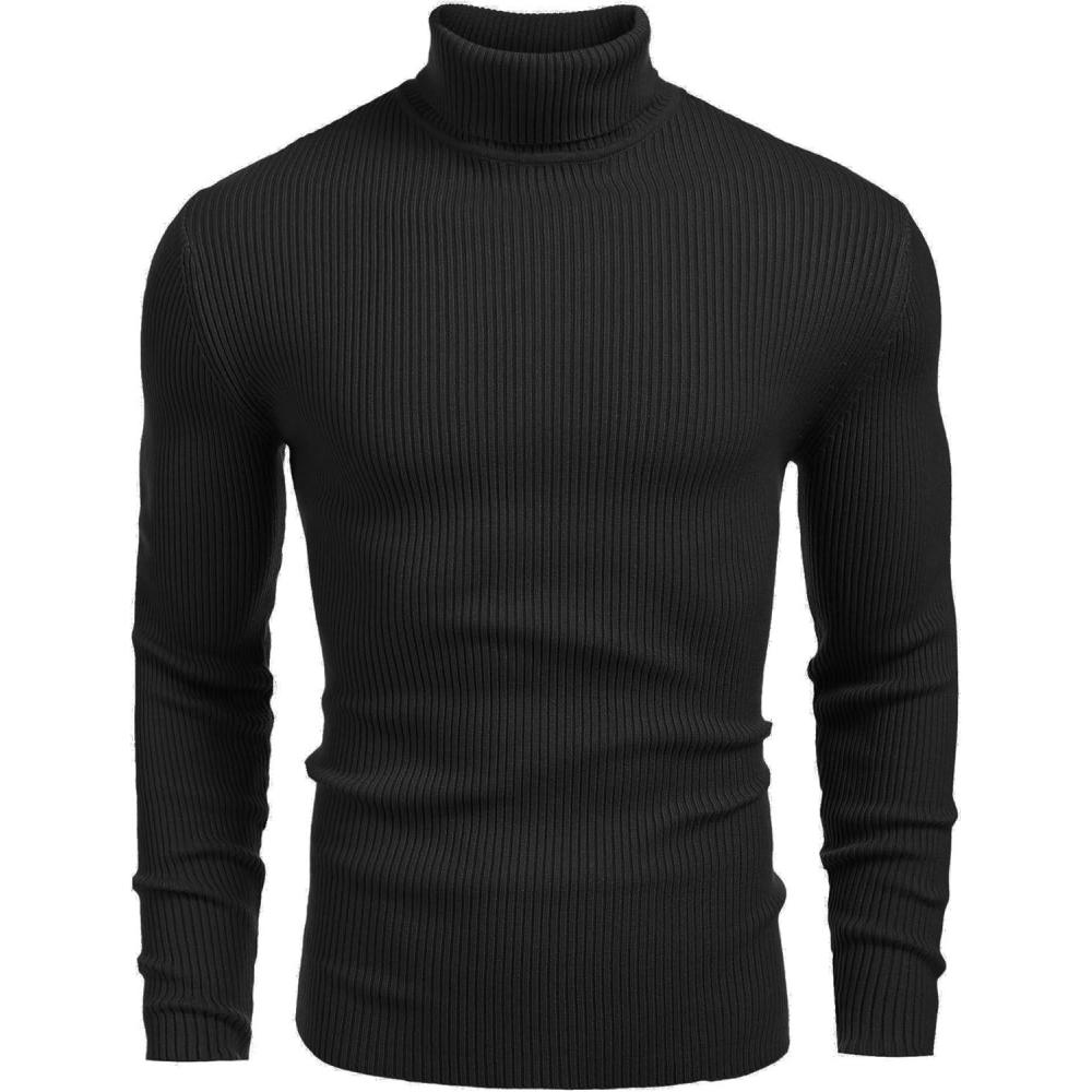 imageCOOFANDY Mens Ribbed Slim Fit Knitted Pullover Casual Turtleneck SweaterBlack