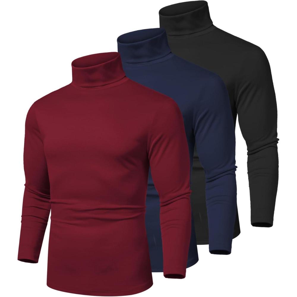 imageCOOFANDY Mens Slim Fit Basic Turtleneck Long Sleeve Lightweight Pullover Sweaters Casual Knitted Tops3 Pack  BlackNavy BlueWine Red