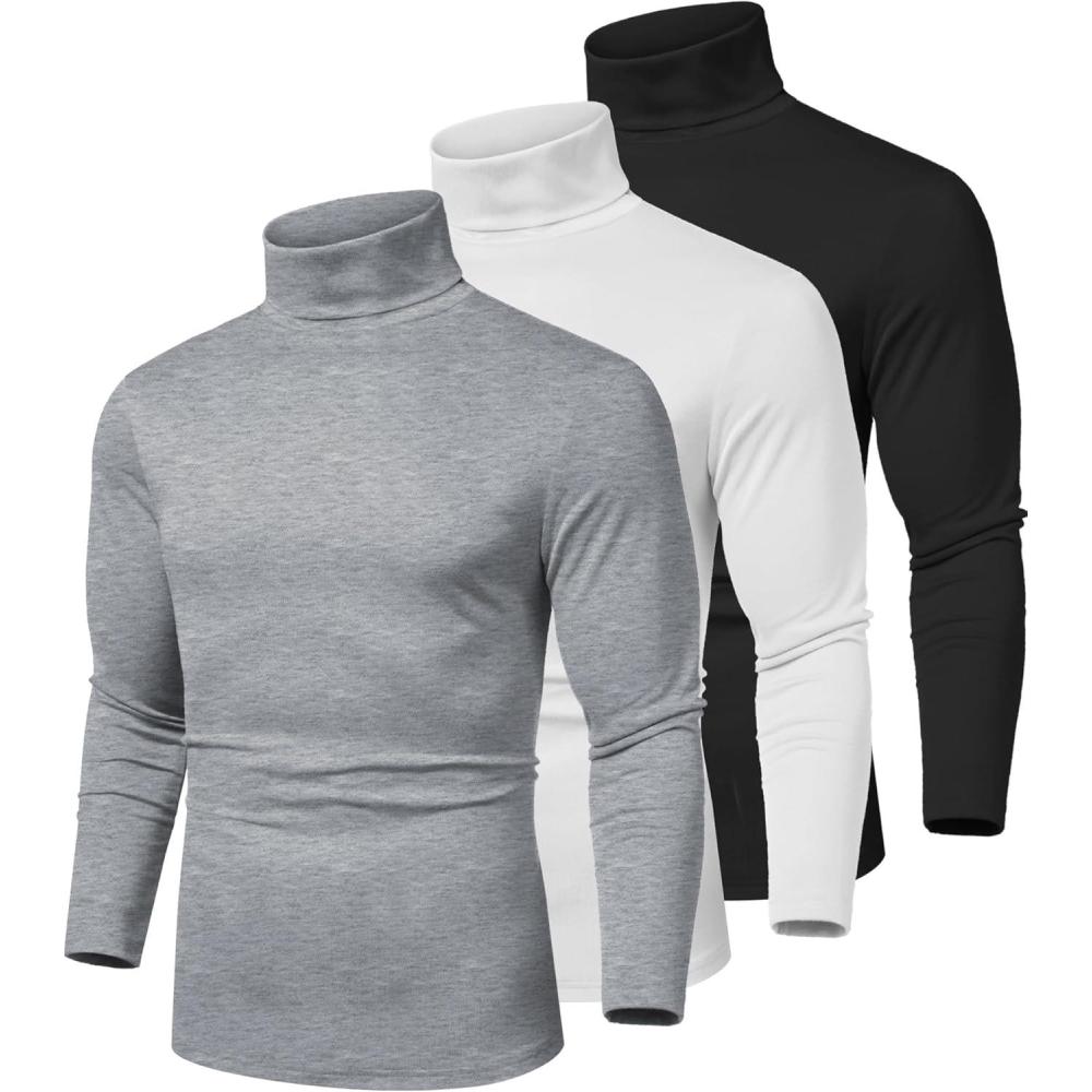 imageCOOFANDY Mens Slim Fit Basic Turtleneck Long Sleeve Lightweight Pullover Sweaters Casual Knitted Tops3 Pack  BlackWhiteLight Grey