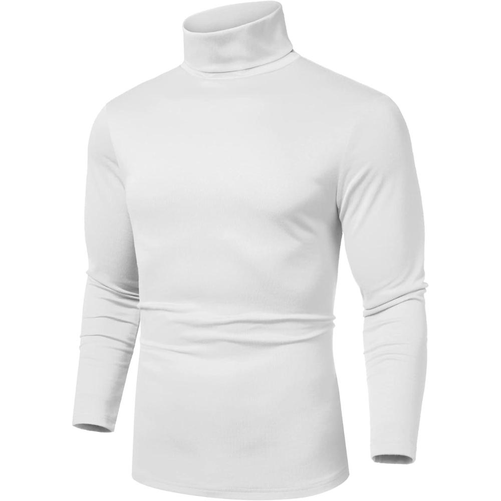 imageCOOFANDY Mens Slim Fit Basic Turtleneck Long Sleeve Lightweight Pullover Sweaters Casual Knitted TopsAll White