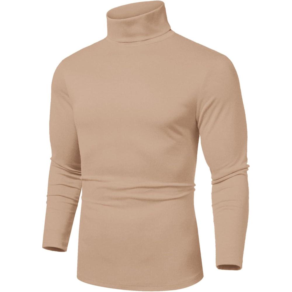 imageCOOFANDY Mens Slim Fit Basic Turtleneck Long Sleeve Lightweight Pullover Sweaters Casual Knitted TopsCamel