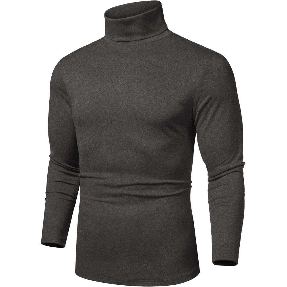 imageCOOFANDY Mens Slim Fit Basic Turtleneck Long Sleeve Lightweight Pullover Sweaters Casual Knitted TopsCharcoal