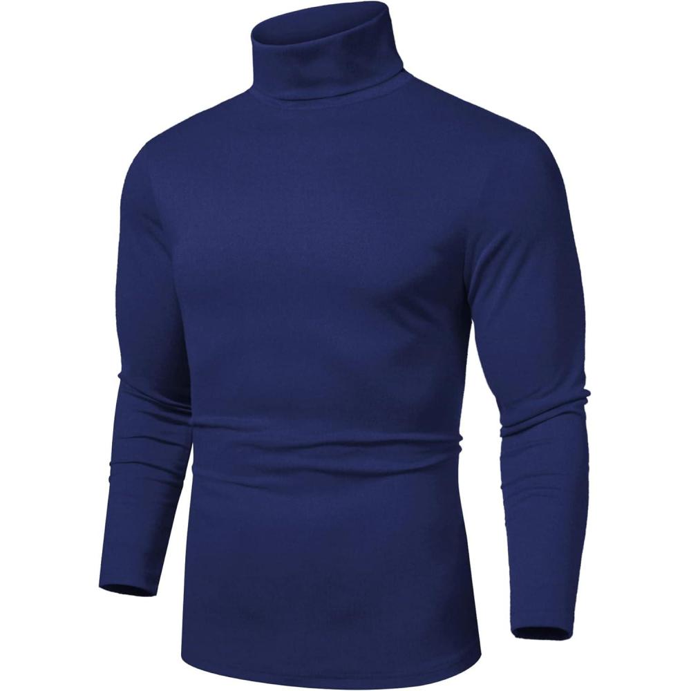 imageCOOFANDY Mens Slim Fit Basic Turtleneck Long Sleeve Lightweight Pullover Sweaters Casual Knitted TopsDark Blue