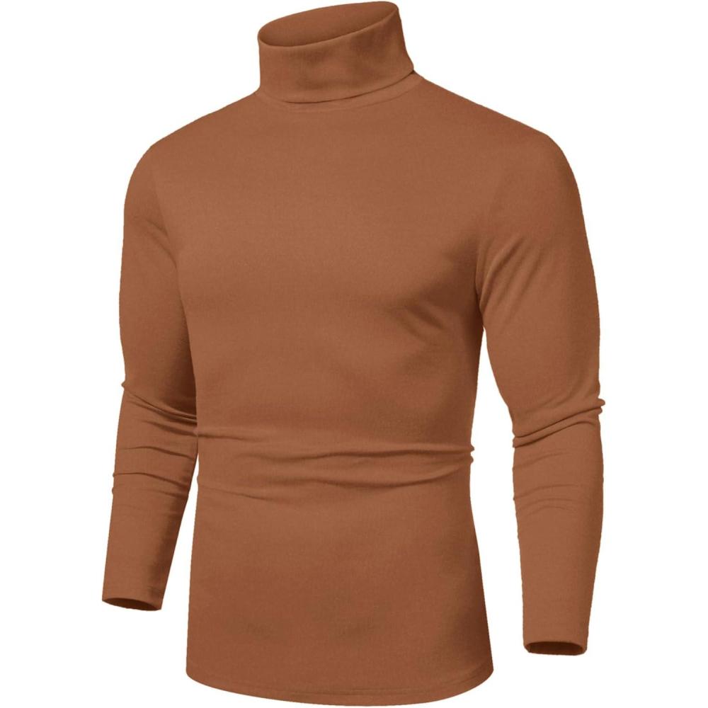 imageCOOFANDY Mens Slim Fit Basic Turtleneck Long Sleeve Lightweight Pullover Sweaters Casual Knitted TopsKhaki