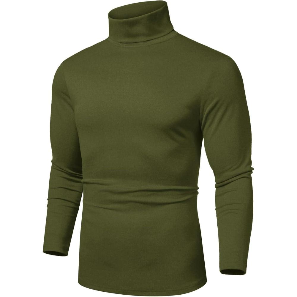 imageCOOFANDY Mens Slim Fit Basic Turtleneck Long Sleeve Lightweight Pullover Sweaters Casual Knitted TopsOlive Green