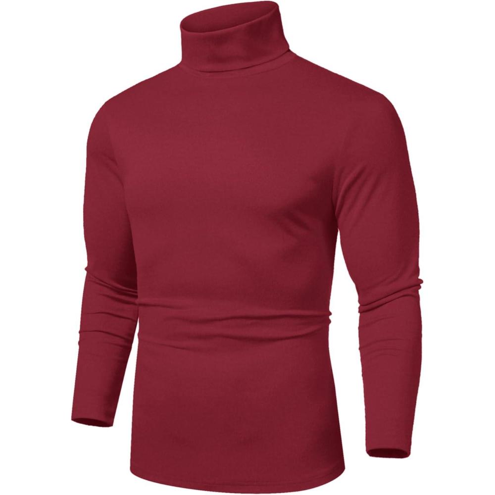 imageCOOFANDY Mens Slim Fit Basic Turtleneck Long Sleeve Lightweight Pullover Sweaters Casual Knitted TopsRed
