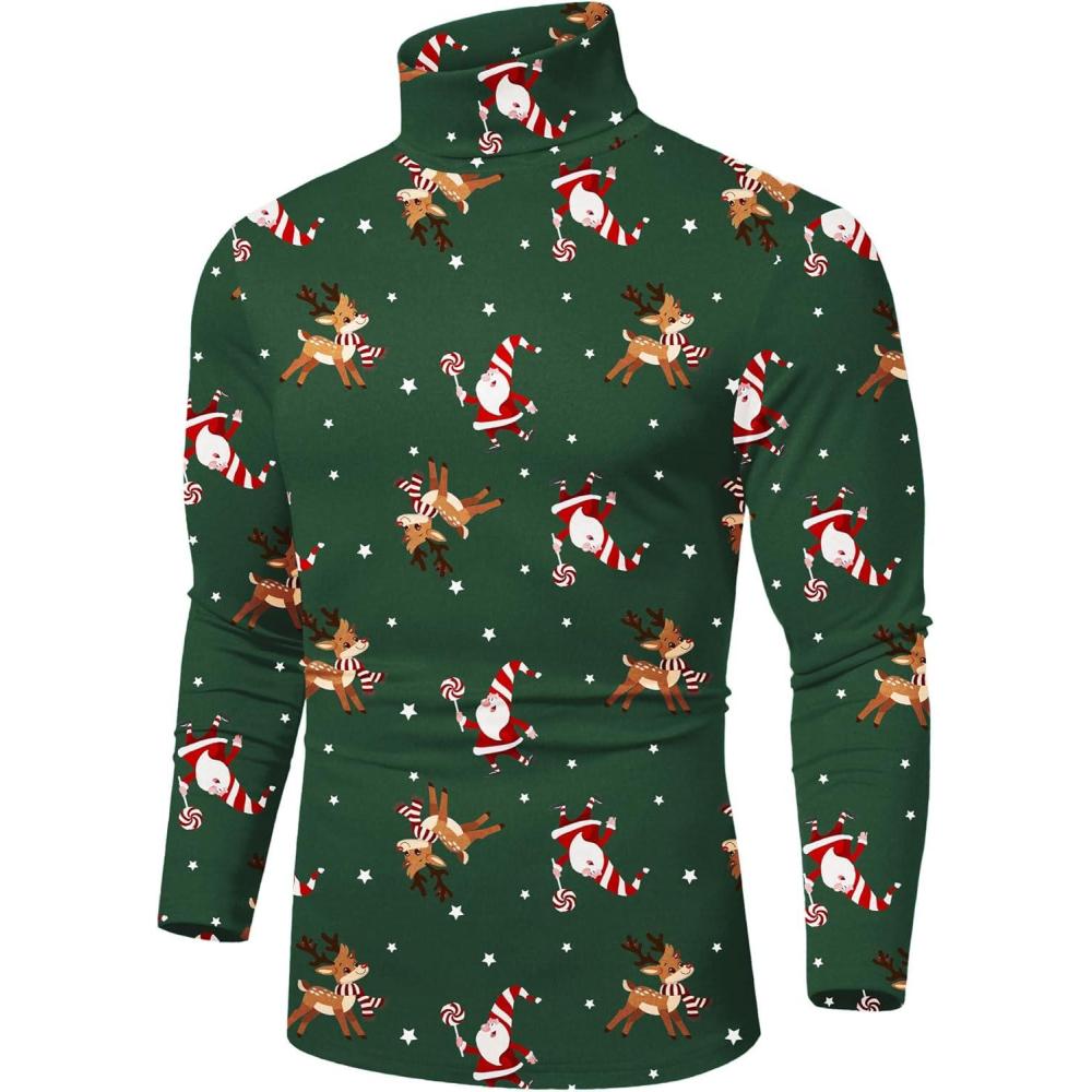 imageCOOFANDY Mens Slim Fit Basic Turtleneck Long Sleeve Lightweight Pullover Sweaters Casual Knitted TopsSanta Claus Elk