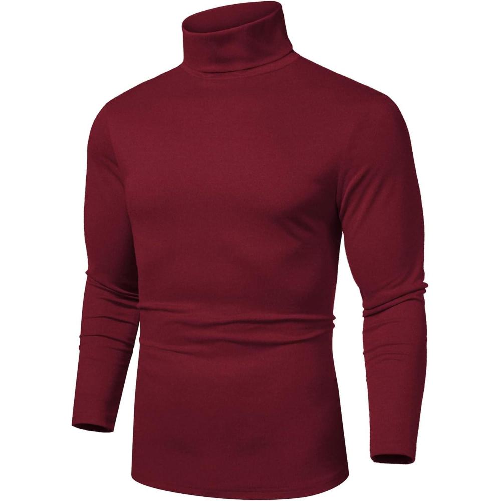 imageCOOFANDY Mens Slim Fit Basic Turtleneck Long Sleeve Lightweight Pullover Sweaters Casual Knitted TopsWine Red