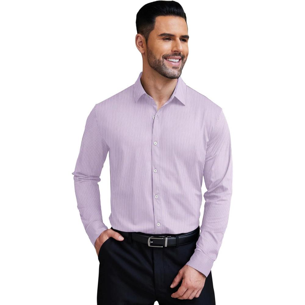 imageCOOFANDY Mens Stretch Dress Shirts Muscle Fit Wrinkle Free Long Sleeve Button Down Shirt Business Casual ShirtsPurple Stripes