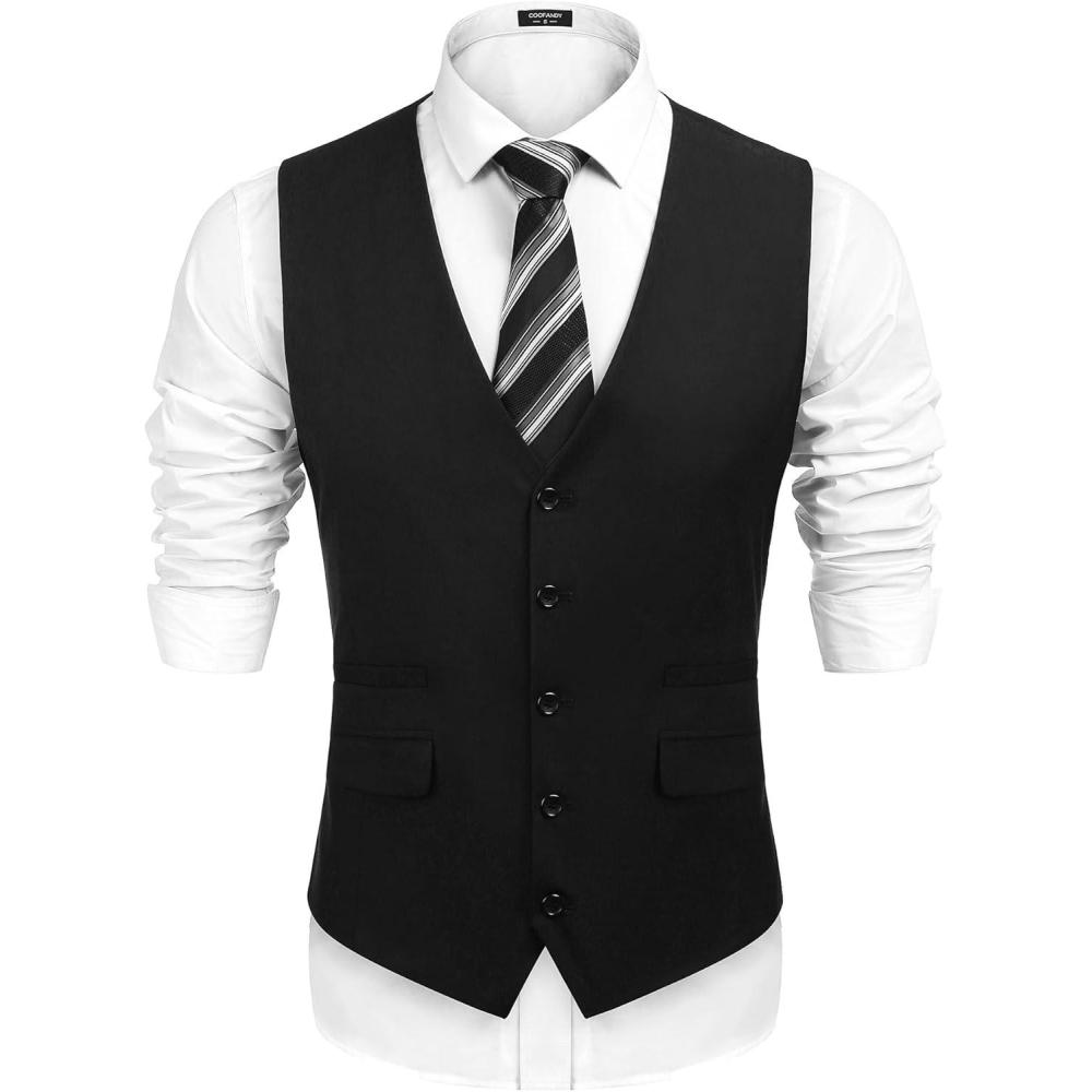 imageCOOFANDY Mens Suit Vest Formal Dress Vest Slim Fit Buesiness WeddingBlack