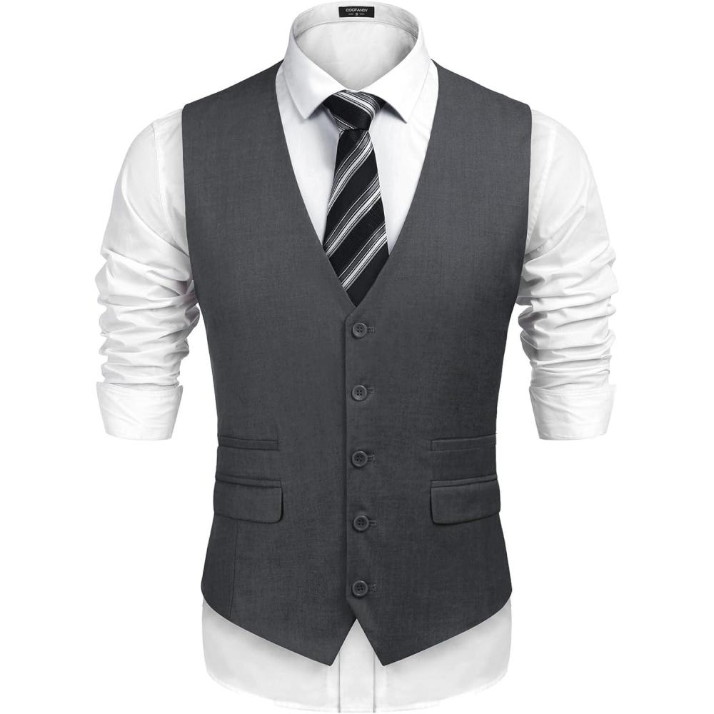 imageCOOFANDY Mens Suit Vest Formal Dress Vest Slim Fit Buesiness WeddingDark Grey