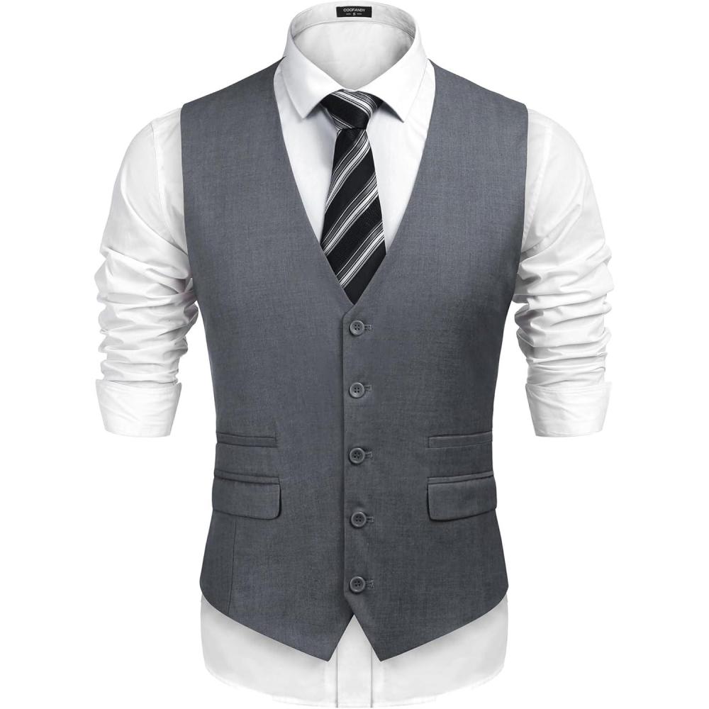 imageCOOFANDY Mens Suit Vest Formal Dress Vest Slim Fit Buesiness WeddingGrey