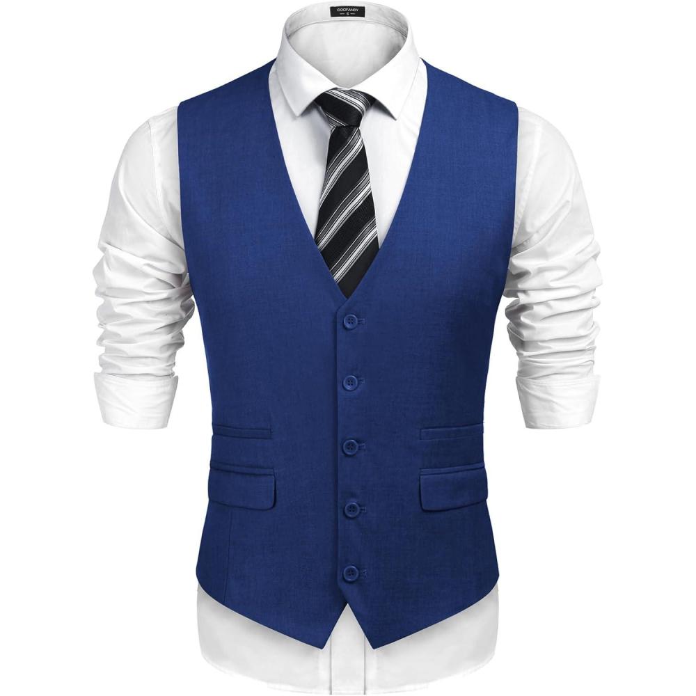 imageCOOFANDY Mens Suit Vest Formal Dress Vest Slim Fit Buesiness WeddingRoyal Blue