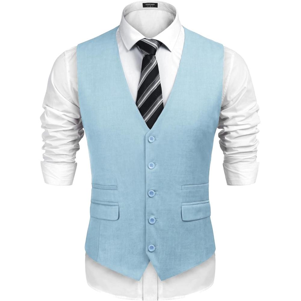 imageCOOFANDY Mens Suit Vest Formal Dress Vest Slim Fit Buesiness WeddingSky Blue