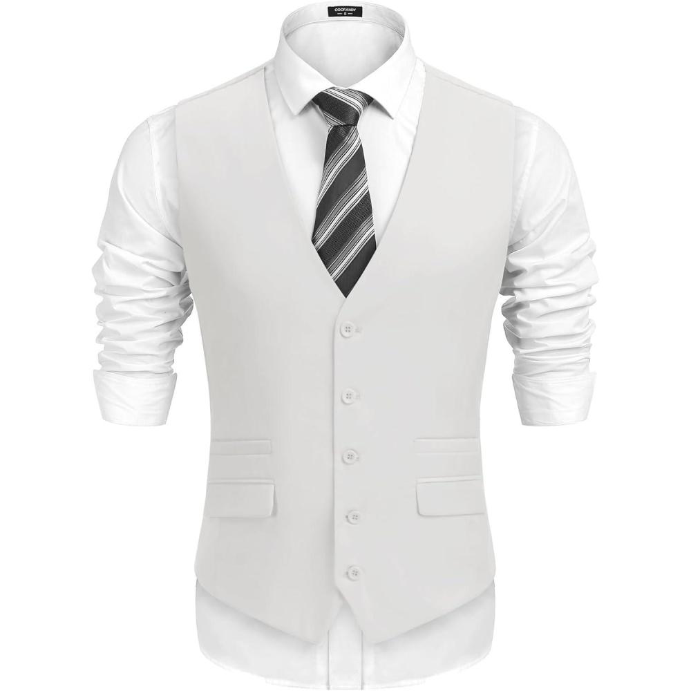 imageCOOFANDY Mens Suit Vest Formal Dress Vest Slim Fit Buesiness WeddingWhite