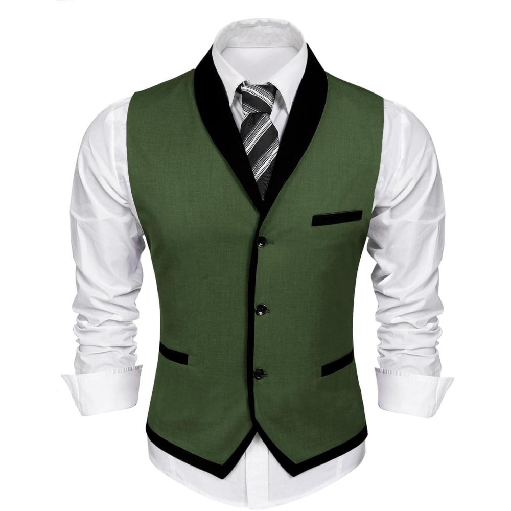 imageCOOFANDY Mens Suit Vest Slim Fit Formal Business Dress Vest Casual Wedding WaistcoatArmy Green