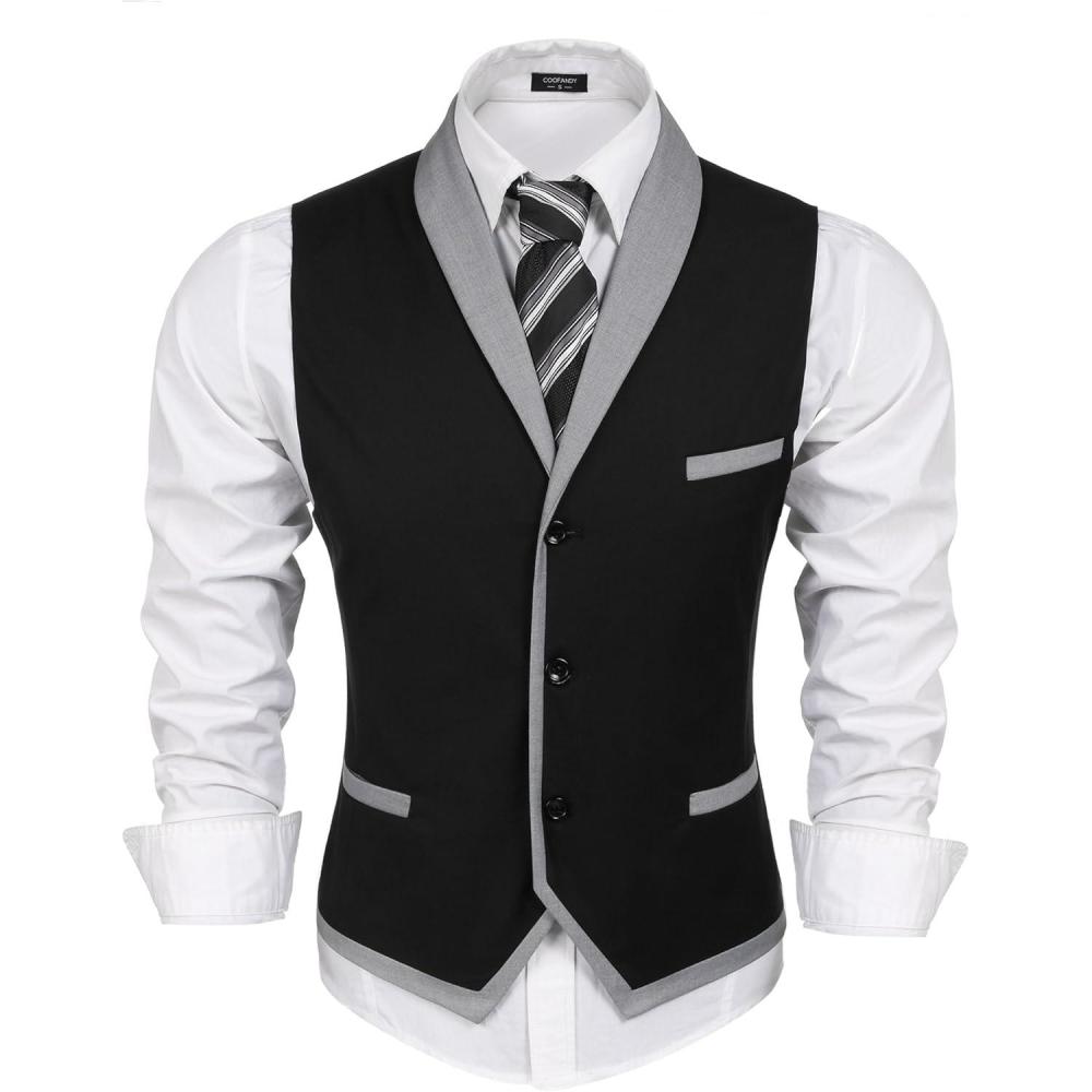 imageCOOFANDY Mens Suit Vest Slim Fit Formal Business Dress Vest Casual Wedding WaistcoatBlack