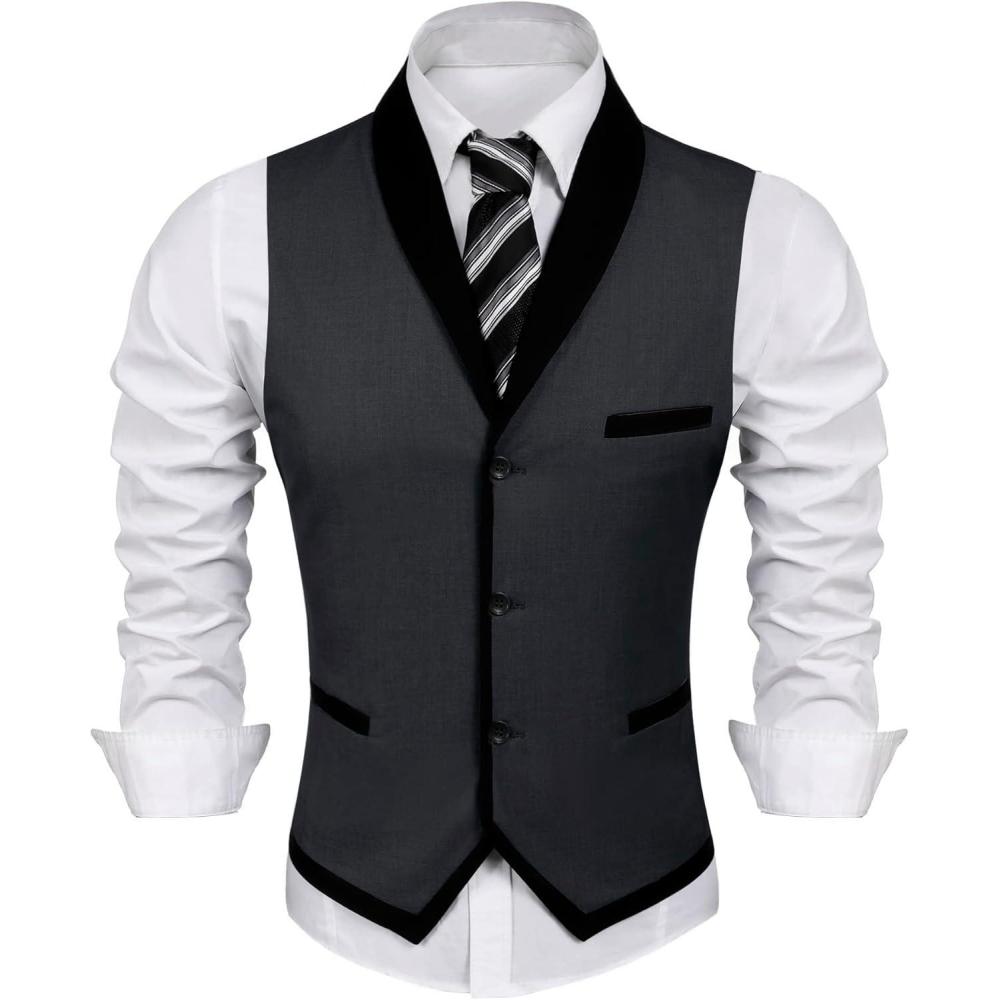 imageCOOFANDY Mens Suit Vest Slim Fit Formal Business Dress Vest Casual Wedding WaistcoatDark Grayblack