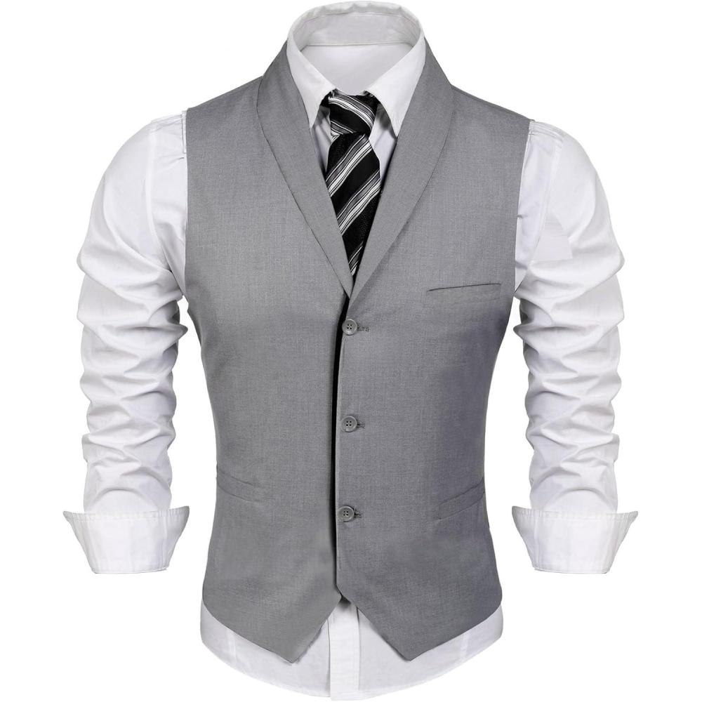 imageCOOFANDY Mens Suit Vest Slim Fit Formal Business Dress Vest Casual Wedding WaistcoatPure Grey