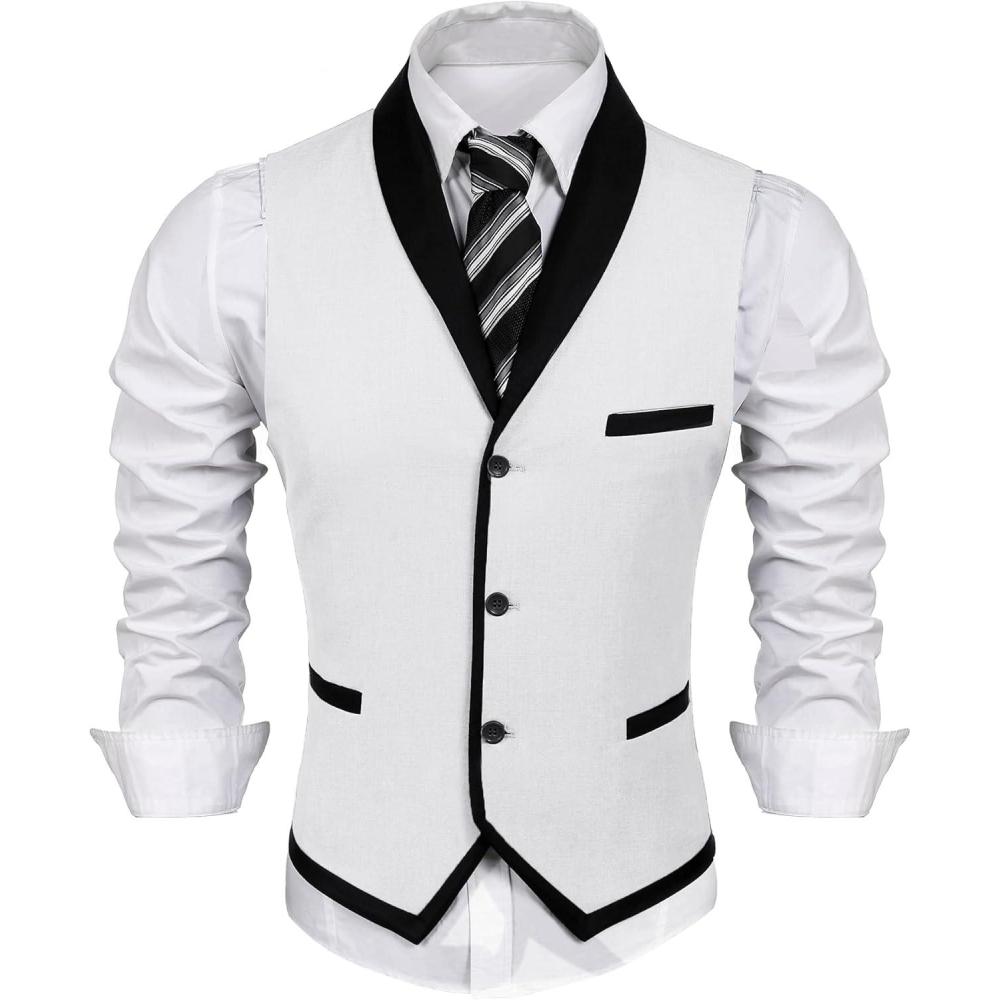 imageCOOFANDY Mens Suit Vest Slim Fit Formal Business Dress Vest Casual Wedding WaistcoatWhite
