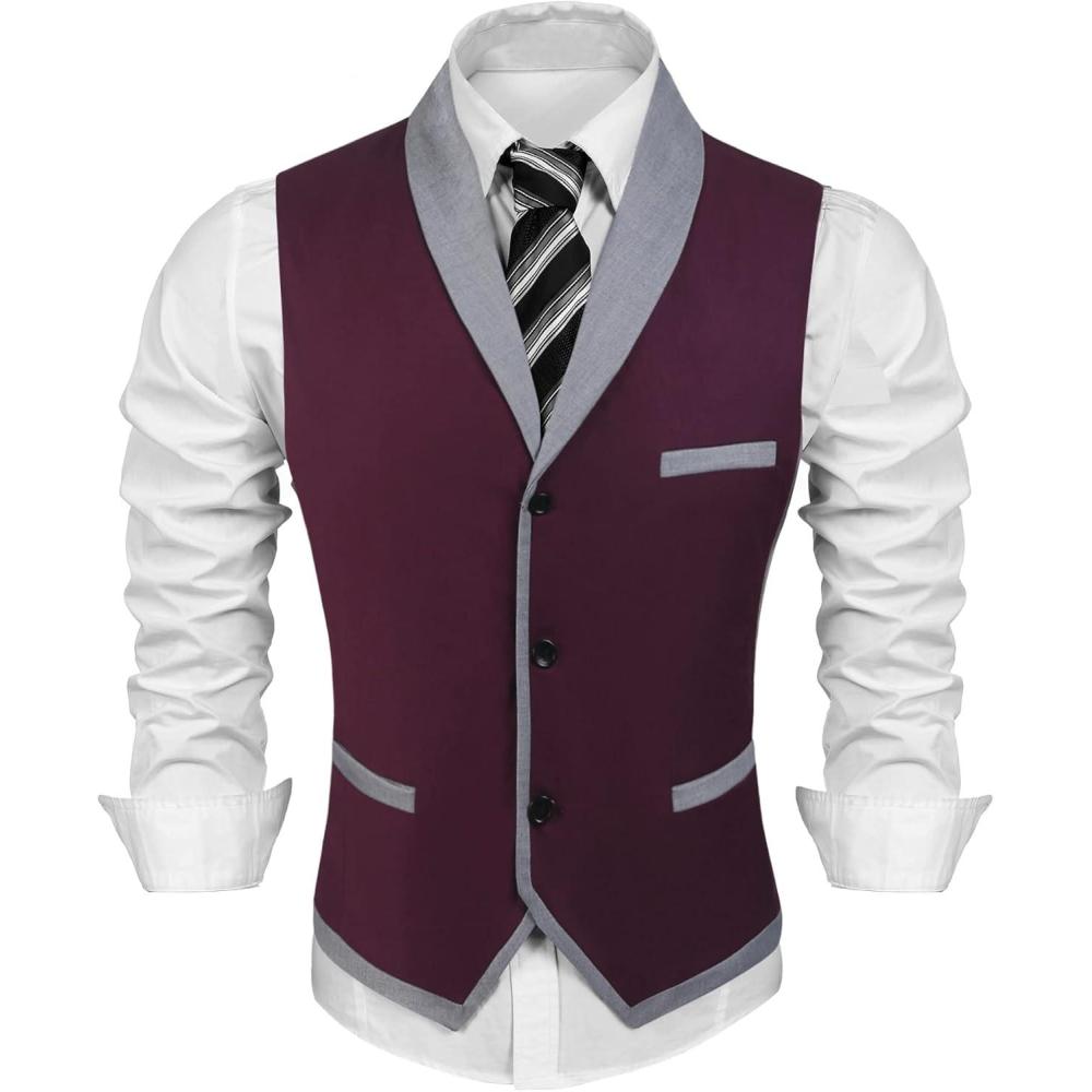 imageCOOFANDY Mens Suit Vest Slim Fit Formal Business Dress Vest Casual Wedding WaistcoatWine Red