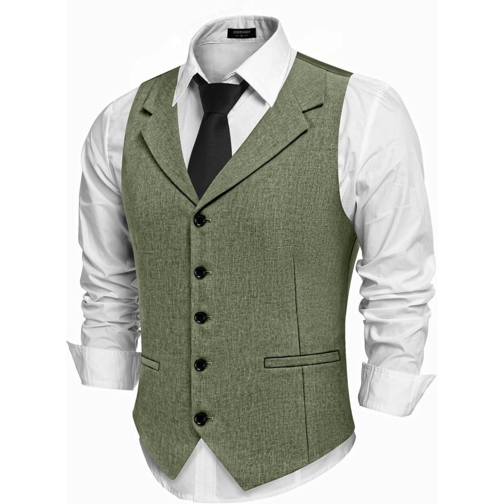imageCOOFANDY Mens Suit Vests Slim Fit Waistcoat Notch Lapel Casual Formal VestArmy Green